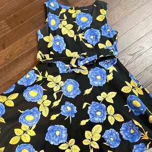 Floral Black Dress with Blue and Yellow Accents by OTEN